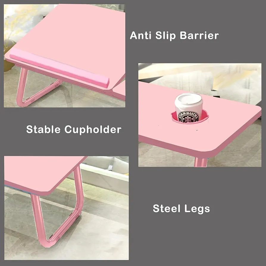 Laptop Tray with Adjustable Angle, Space-Saving Bed Table with Foldable