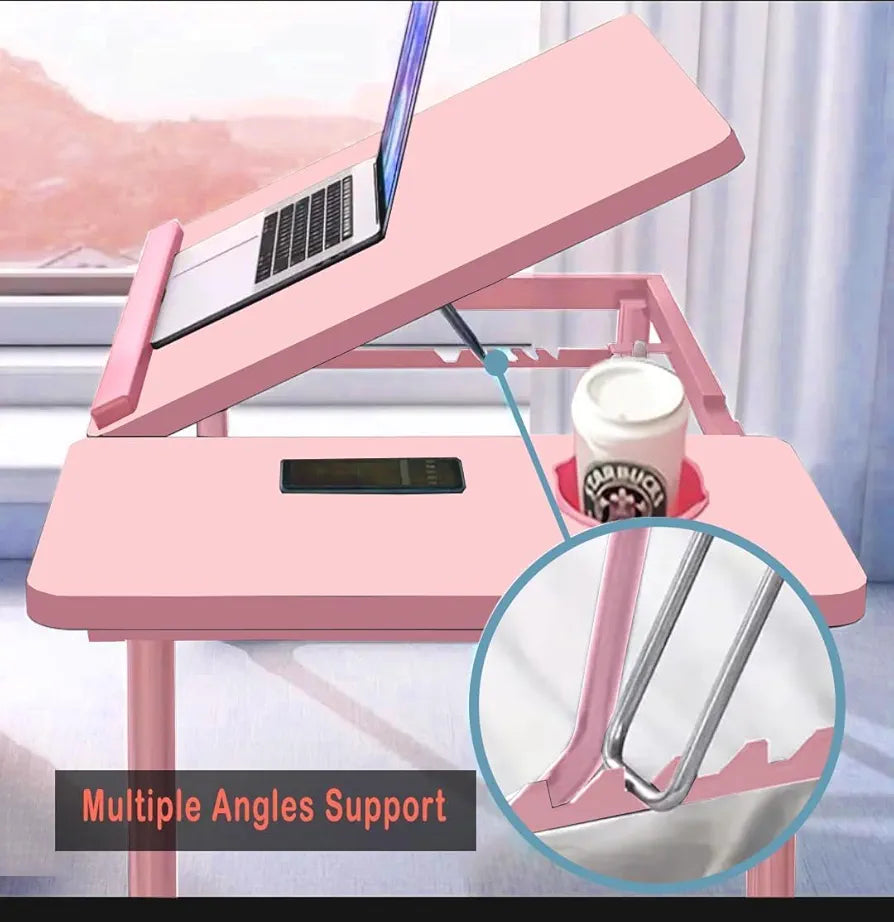 Laptop Tray with Adjustable Angle, Space-Saving Bed Table with Foldable