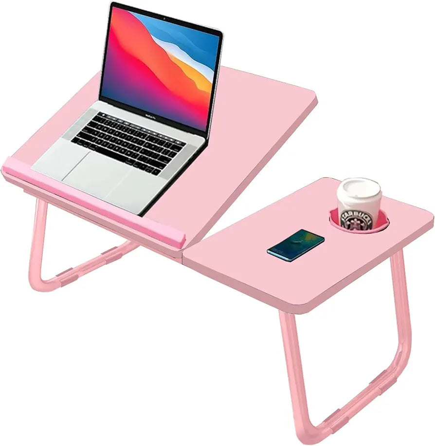 Laptop Tray with Adjustable Angle, Space-Saving Bed Table with Foldable
