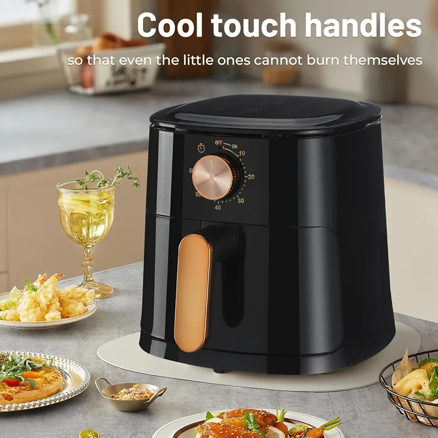 Air Fryer 4L with Rapid Air Circulation, 60-Minute Timer, 1800W, Max Temp 200°C, Healthy Classic Fryer, Bake, Roast, Grill, Dishwasher Safe (Black)