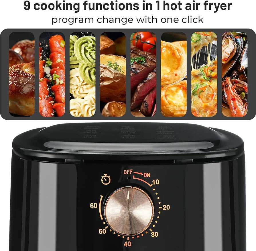 Air Fryer 4L with Rapid Air Circulation, 60-Minute Timer, 1800W, Max Temp 200°C, Healthy Classic Fryer, Bake, Roast, Grill, Dishwasher Safe (Black)