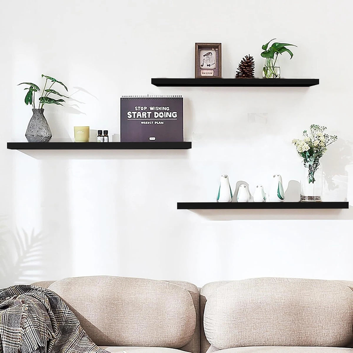 Set of 3 Floating Wall Shelves Picture Ledge Display Rack Book Hanging Shelf UK